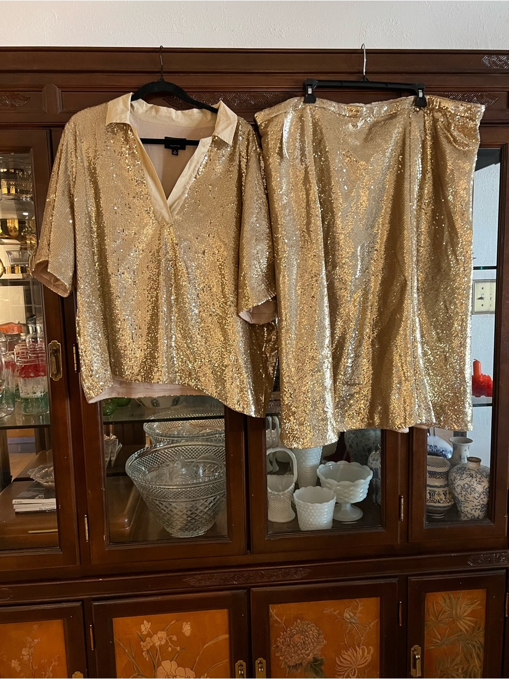 J.Crew Collection Plus size 3X/24 Gold sequin top and skirt NWT